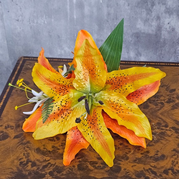 Tropical Hibiscus Lily‎ Hair Flower Clip Orange Yellow Tiki Pinup Rockabilly main image 7